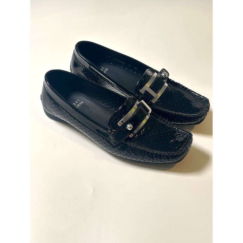 VTG Stuart Weitzman Black Patent Leather Square Toe Loafers Driving Shoes 5 Y2K